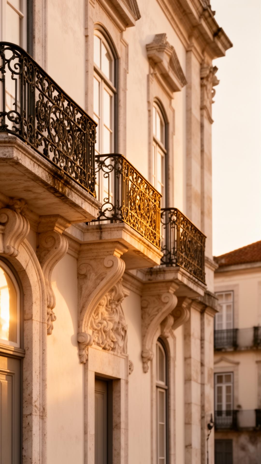 Classical European architectural detail in golden light